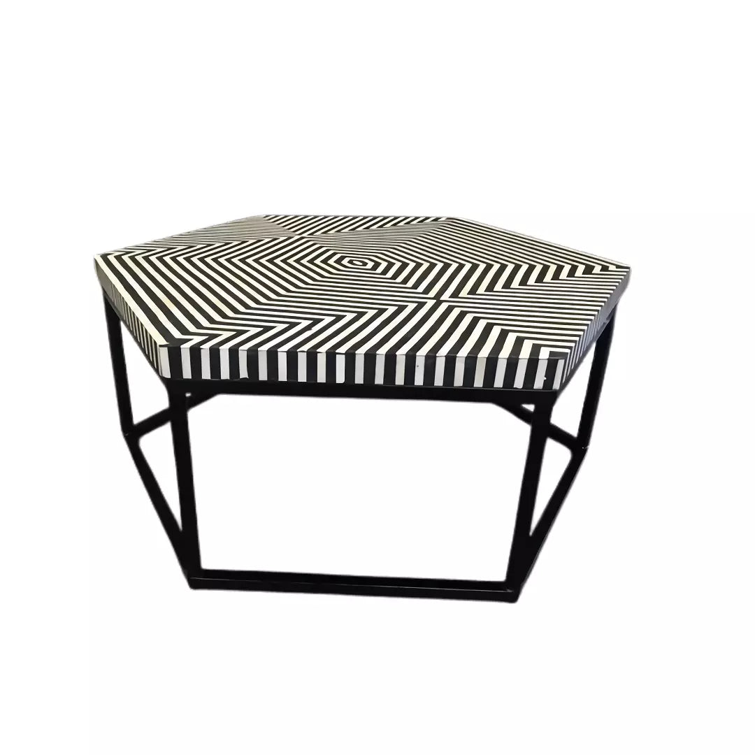 Geometric Hexagonal Bone Inlay Black Coffee Table - Fairdeal Handicrafts