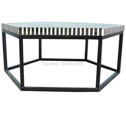 Geometric Hexagonal Bone Inlay Black Coffee Table - Fairdeal Handicrafts