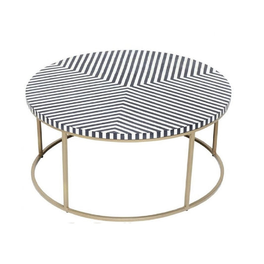 Handmade Bone Inlay Stripe pattern Round Coffee table