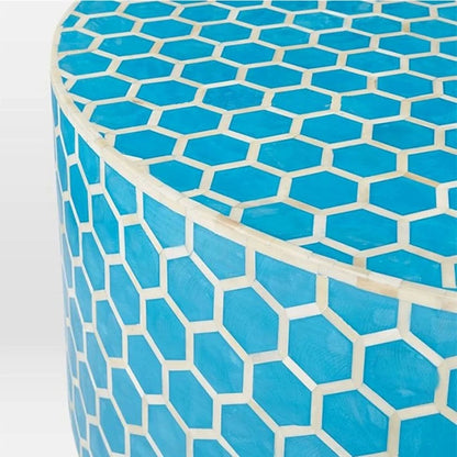 Handmade Bone Inlay Blue Honeycomb Pattern Coffee table