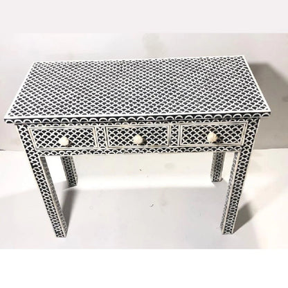 HANDMADE BLACK BONE INLAY CONSOLE TABLE IN FISH SCALE PATTERN FOR HOME AND OFFICE DECOR