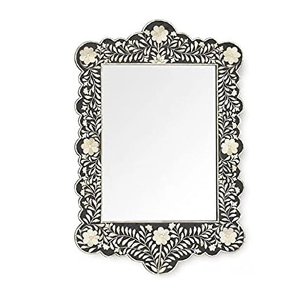 Bone Inlay Scalloped Black Mirror Frame with Complimentary Mirror