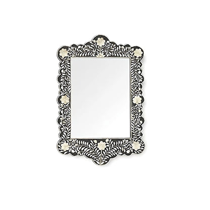 Bone Inlay Scalloped Black Mirror Frame with Complimentary Mirror