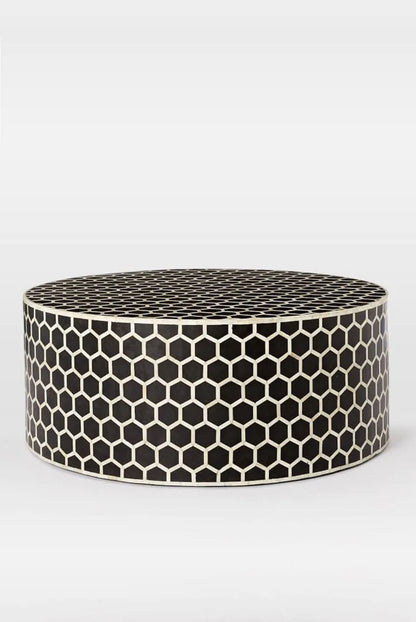 Handmade bone Inlay Black Honeycomb Pattern Round Coffee table