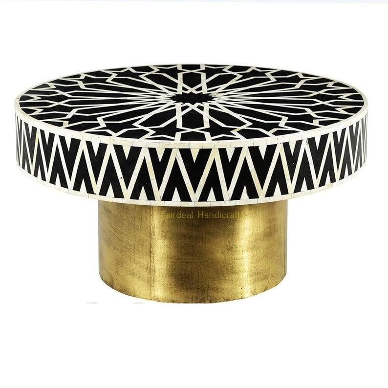 Geometric Moroccan Black Bone Inlay Coffee Table - Fairdeal Handicrafts