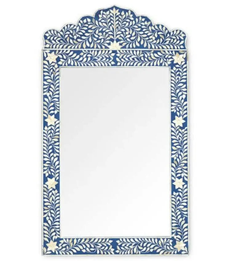 Bone Inlay Blue Floral Mirror Frames with Complimentary Mirror