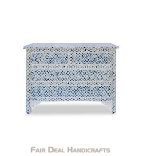 HANDMADE AGEAN BLUE BONE INLAY MARRAKECH PATTERN CHEST OF 4 DRAWERS FOR HOME DECOR