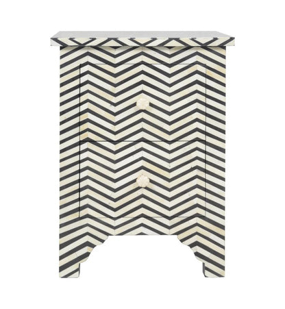 Handcrafted Bone Inlay Chevron pattern Nightstand in Black