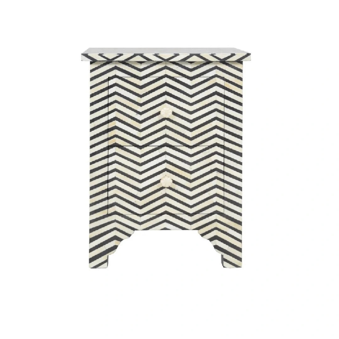 Handmade Bone Inlay Chevron Pattern Nightstand