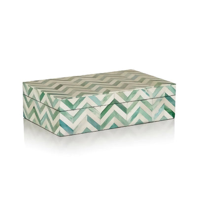 Bone Inlay Geometric Jewellery Box for Women- Green and White