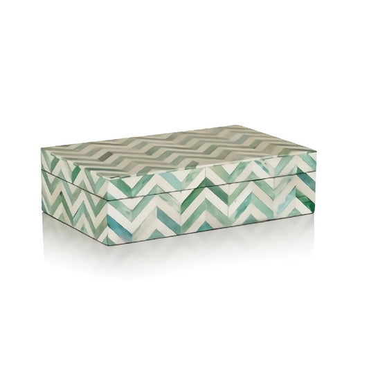 Bone Inlay Geometric Jewellery Box for Women- Green and White