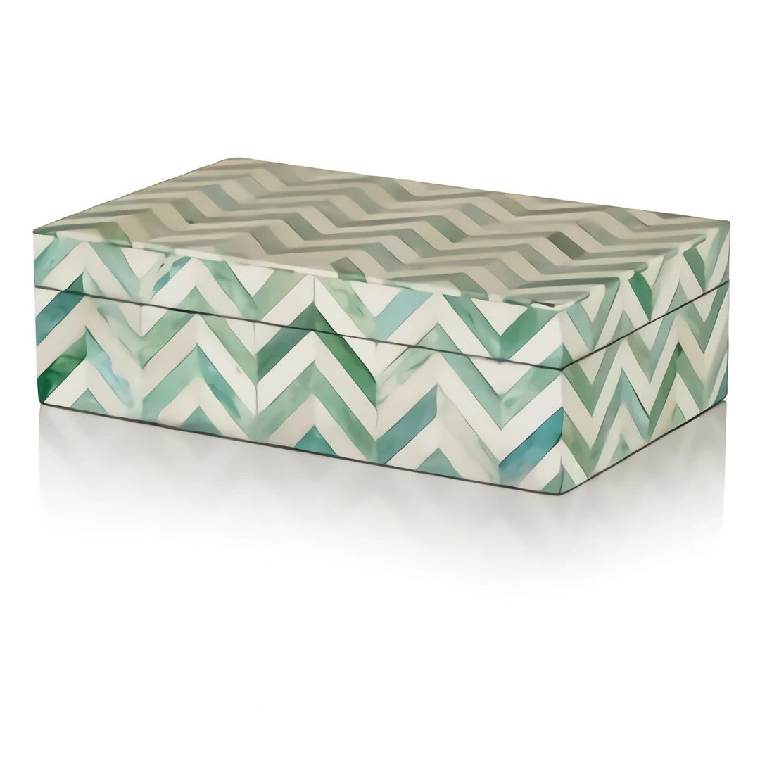 Bone Inlay Geometric Jewellery Box for Women- Green and White