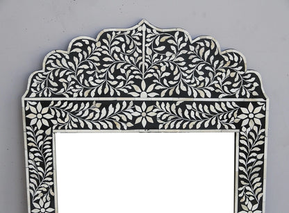 Bone Inlay Black Floral Mirror Frame with Complimentary Mirror