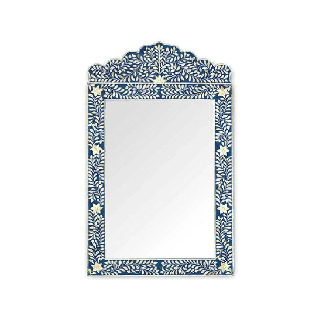 Bone Inlay Blue Floral Mirror Frames with Complimentary Mirror