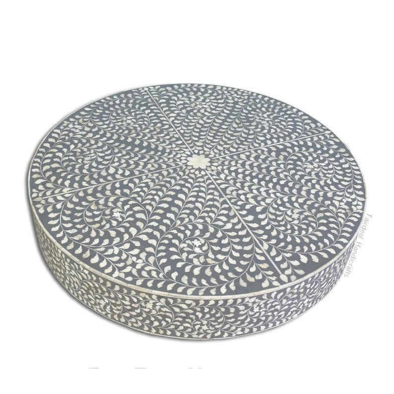 Floral Grey Bone Inlay Round Coffee Table - Fairdeal Handicrafts