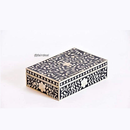 Bone inlay vintage personalized box for women - Black