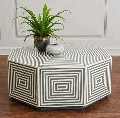 Geometric Octagonal Bone Inlay Coffee Table - Fairdeal Handicrafts