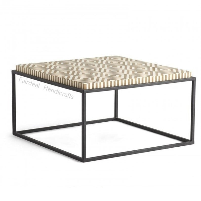 Geometric Pattern Square Brown Bone Inlay Coffee Table - Fairdeal Handicrafts