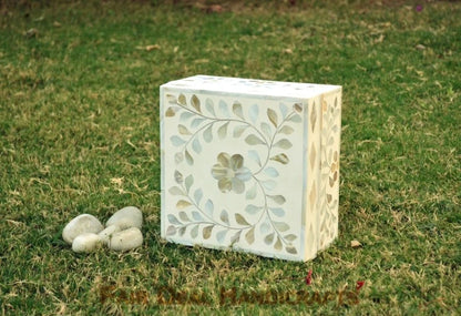 White mother of pearl inlay vintage antique personalized box for women