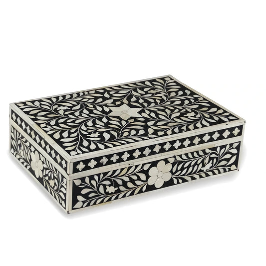 Bone inlay vintage personalized box for women - Black