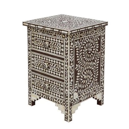 Bone Inlay Brown Floral Bedside