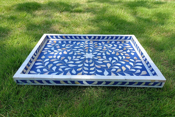 Mother of pearl inlay Rectangle Floral pettern serving tray