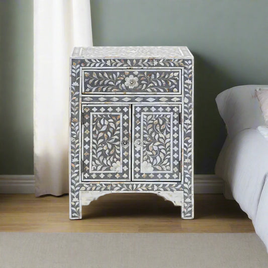 Handmade Grey Mother of Pearl bedside table vintage personalized Furniture for home decor