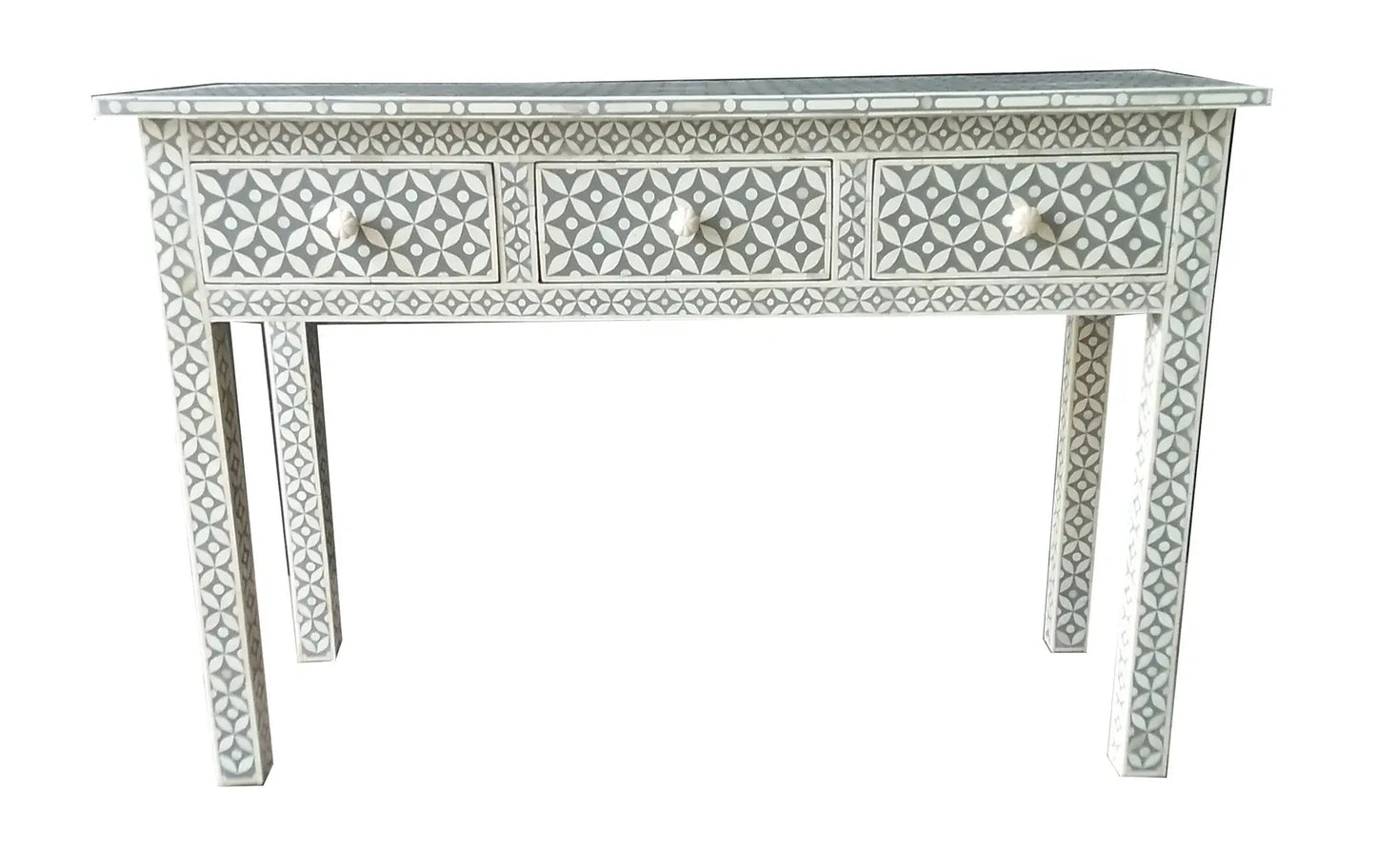 Handmade Grey Mother of Pearl Star Eye pattern Antique Handmade Vintage console table for living room