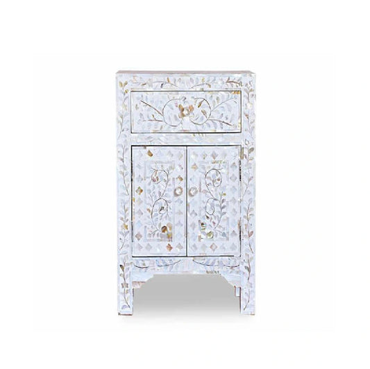 HANDMADE WHITE MOTHER OF PEARL BEDSIDE TABLE FOR HOME DECOR LIVING ROOM