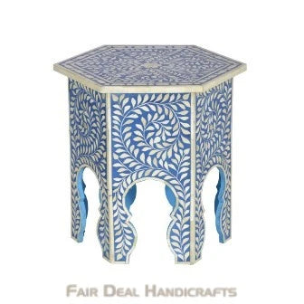 Blue Mother of Pearl Antique Vintage Handmade Personalized Stool for Home &amp; Living