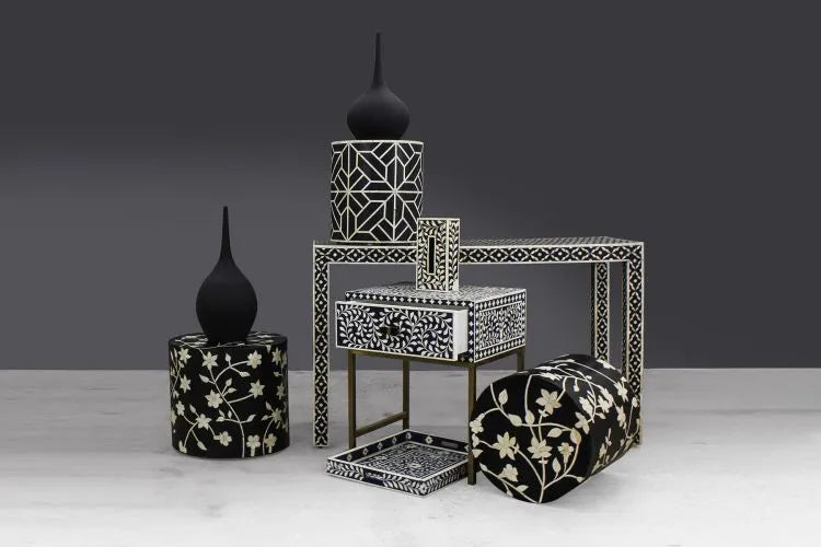 Black Mother of Pearl Vintage Antique Console Table for Home &amp; Living