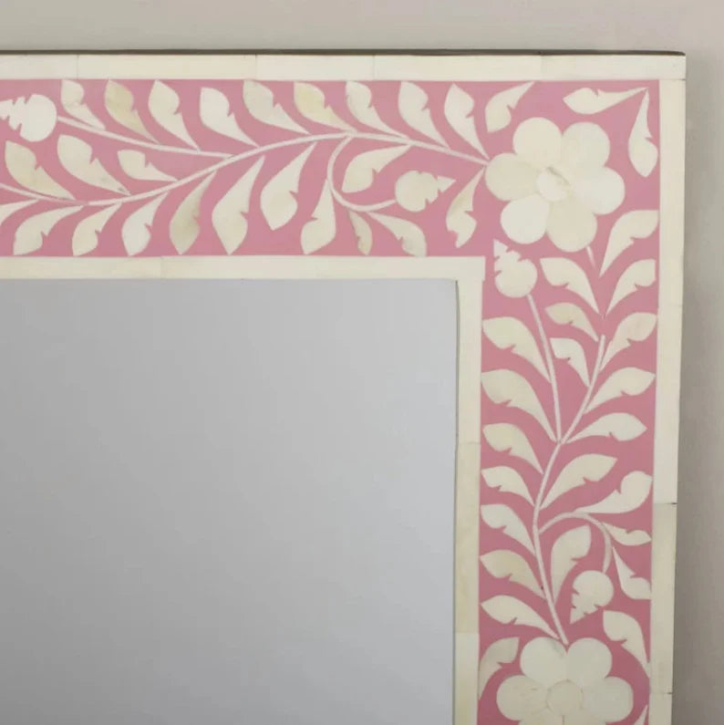 Bone Inlay Pink Floral Mirror Frames with Complimentary Mirror