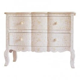 Handmade White Bone Inlay Personalized Crafted Floral Vintage Chest of 2 Drawers