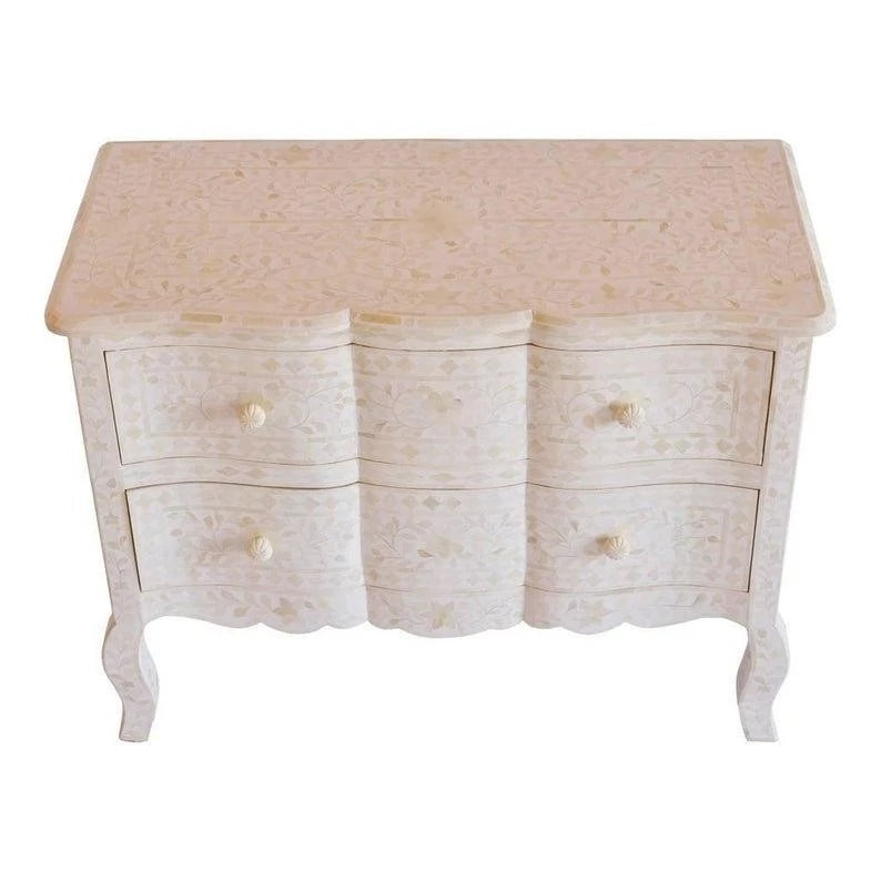 Handmade White Bone Inlay Personalized Crafted Floral Vintage Chest of 2 Drawers
