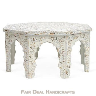 Handmade White bone inlay personalized vintage Octagonal coffee table for home and office decor, living room etc.