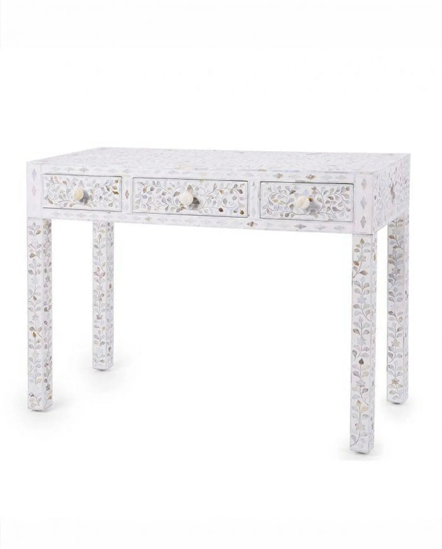 Handmade White mother of pearl vintage antique console table chest of drawer for home office