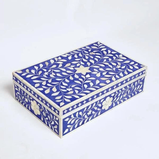 Bone inlay vintage personalized box for women - Indigo