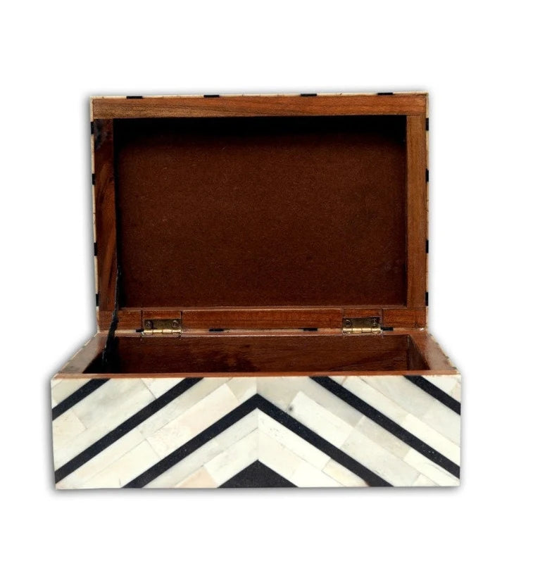 Bone Inlay Geometric Jewellery Box for Women- White