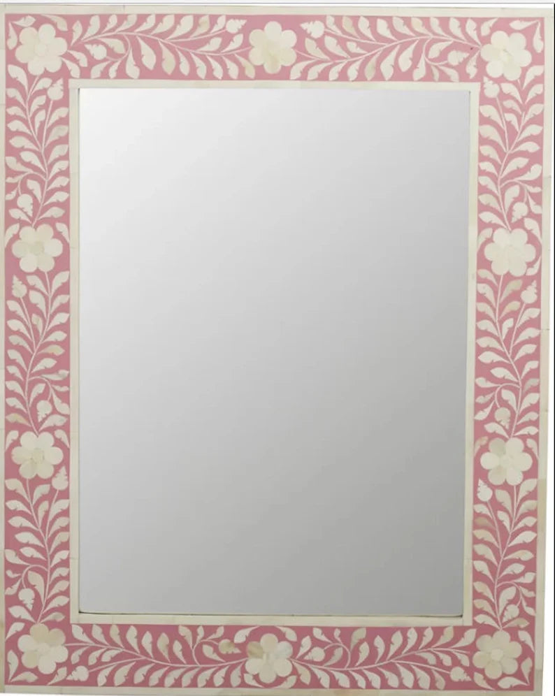 Bone Inlay Pink Floral Mirror Frames with Complimentary Mirror