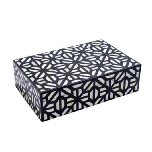 Bone Inlay Geometric Jewellery Box for Women - Black