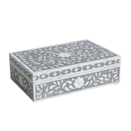 Handcrafted bone inlay Grey Floral Jewellery Box