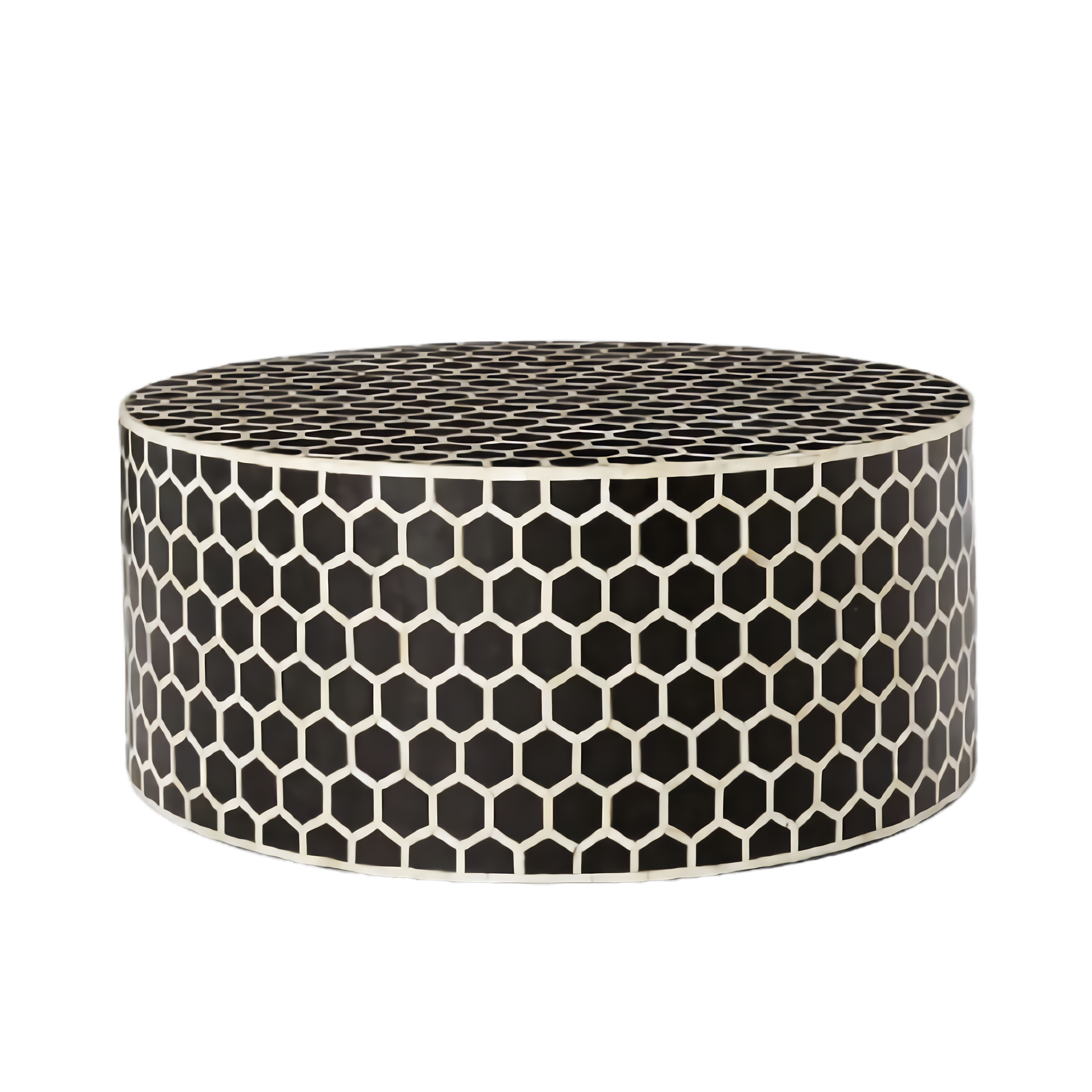 Handmade bone Inlay Black Honeycomb Pattern Round Coffee table