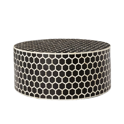 Handmade bone Inlay Black Honeycomb Pattern Round Coffee table