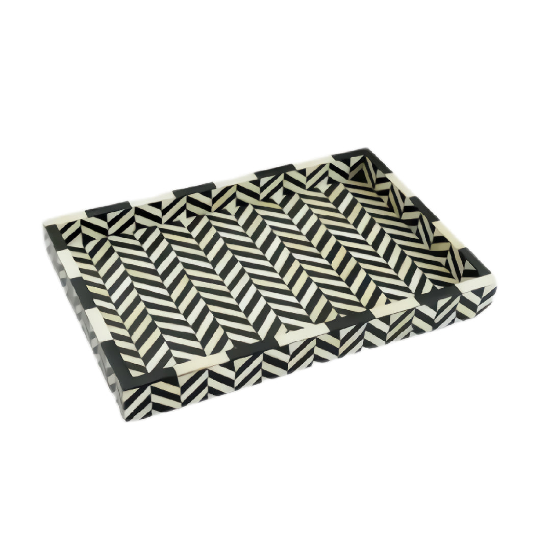 Handmade Bone Inlay Black Chevron Pattern Rectangular Tray