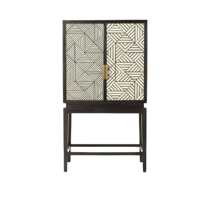 Handmade Black & White Geometric Pattern Bone Inlay Bar Cabinet | Fairdeal Handicrafts