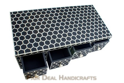 Geometric Honeycomb Pattern Bone Inlay Coffee Table - Fairdeal Handicrafts