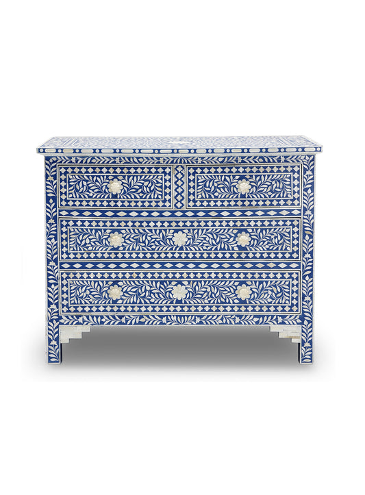Handmade Indigo bone inlay chest of drawer for home decor, bone inlay furniture