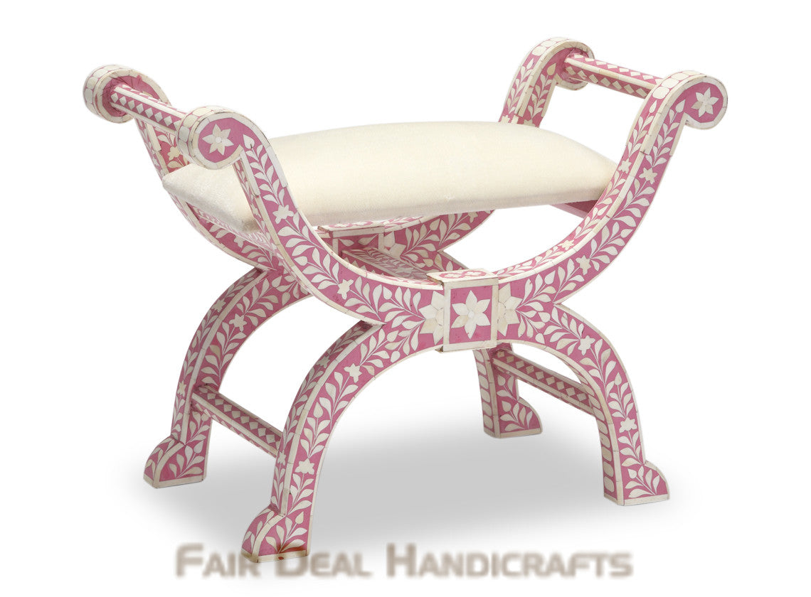 HANDMADE PINK BONE INLAY FLORAL JENNY STOOL