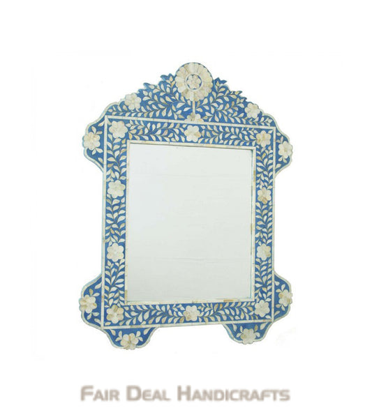 BLUE MOTHER OF PEARL INLAY FLOWER PATTERN MIRROR FRAME