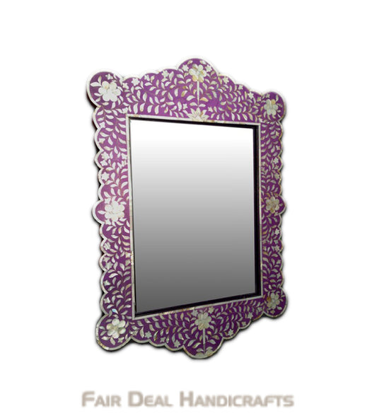 PINK MOTHER OF PEARL INLAY SCALLOPED MIRROR FRAME